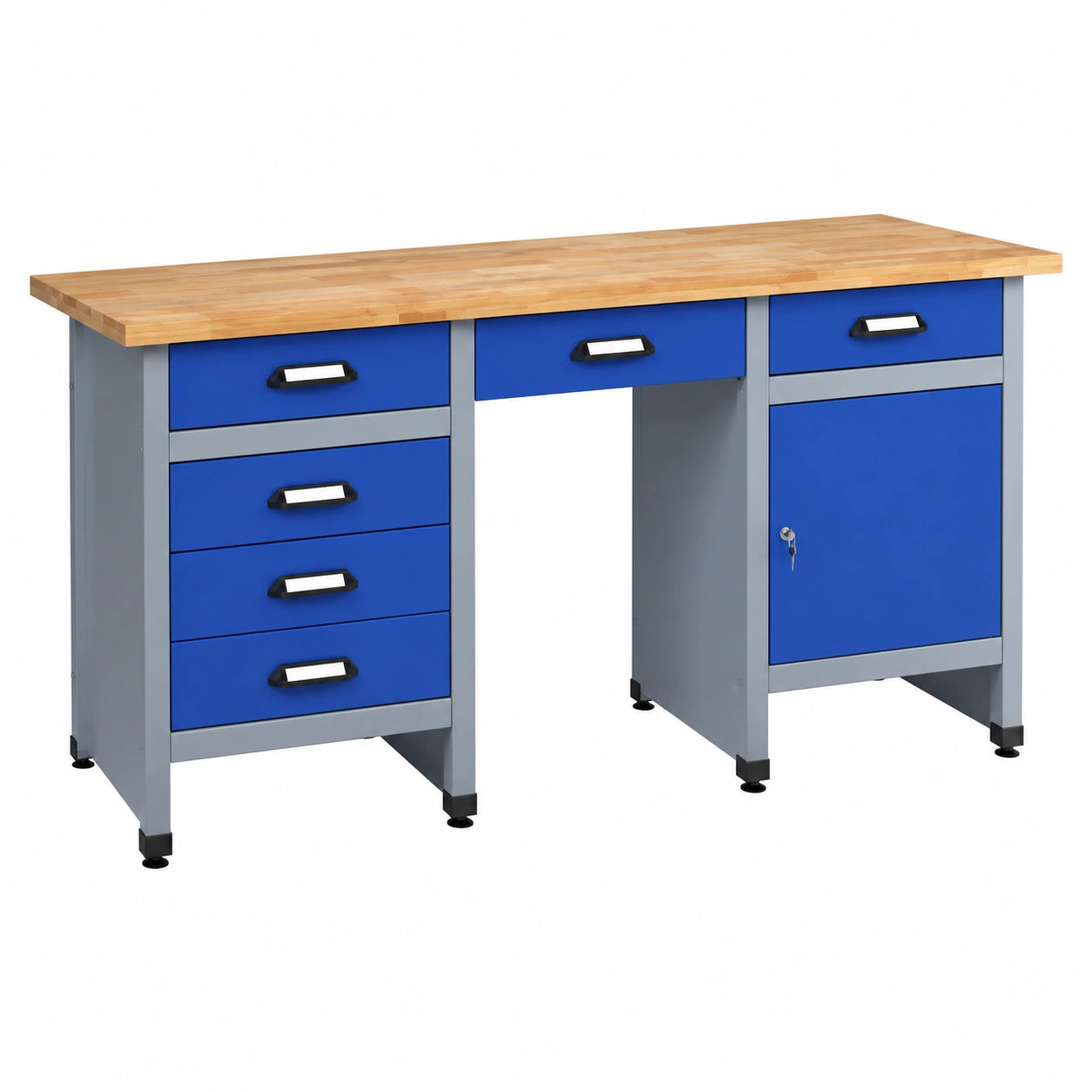 Banco da Lavoro Küpper, 170x60x84 cm, 6 Cassetti, 1 Porta, Capacità 300 kg, Piano in Faggio 30 mm
