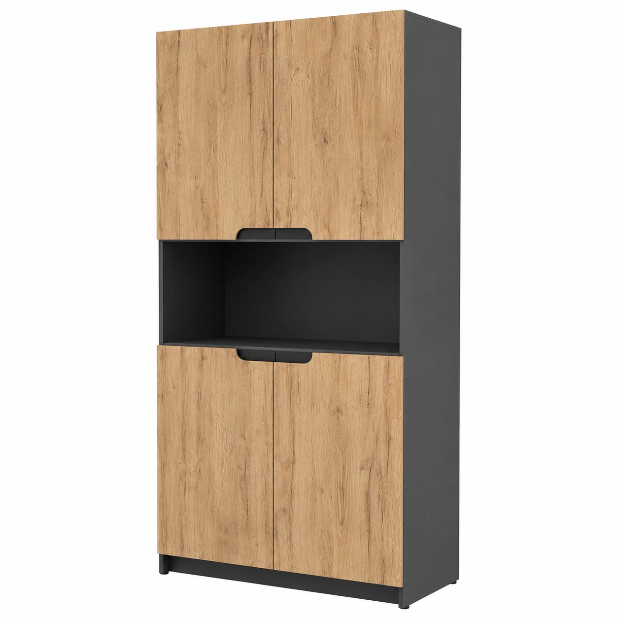 Armadio Ufficio Logan V2 con 5 Ripiani, 4 Ante, Nero Opaco e Rovere Naturale