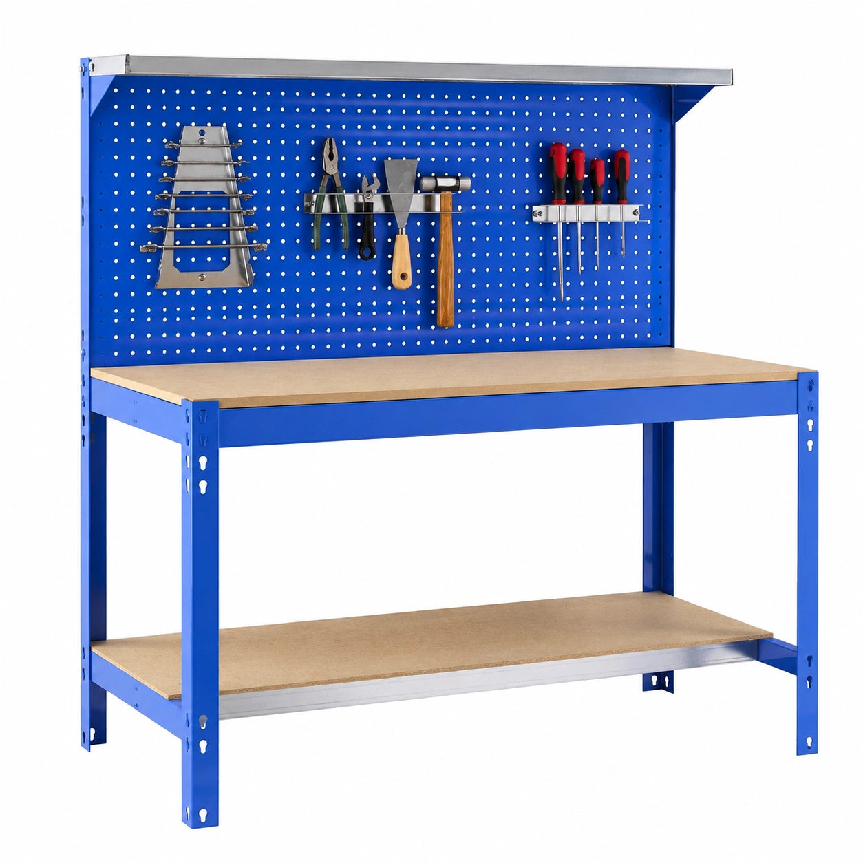 Banco da Lavoro Professionale Simon Rack, Capacità di Carico 400 kg, Dimensioni 1445x910x610 mm, Ideale per Officina, Colore Blu e Legno