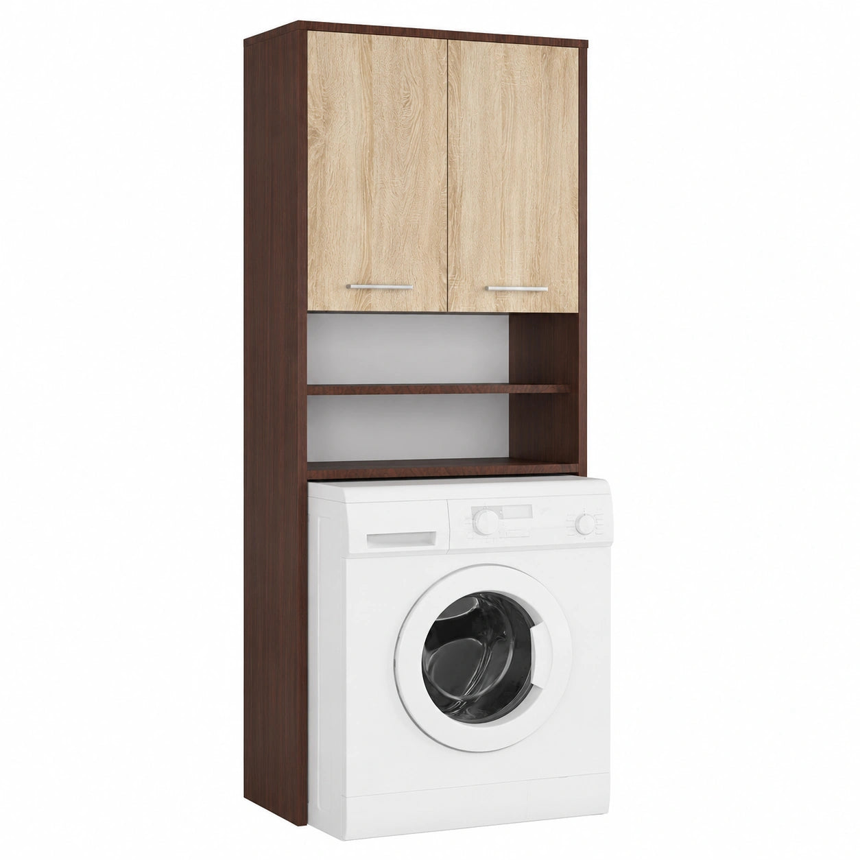 Mobile da Bagno Multifunzione con Ante e Ripiani, 64x180x30 cm, Wengé/Rovere Sonoma