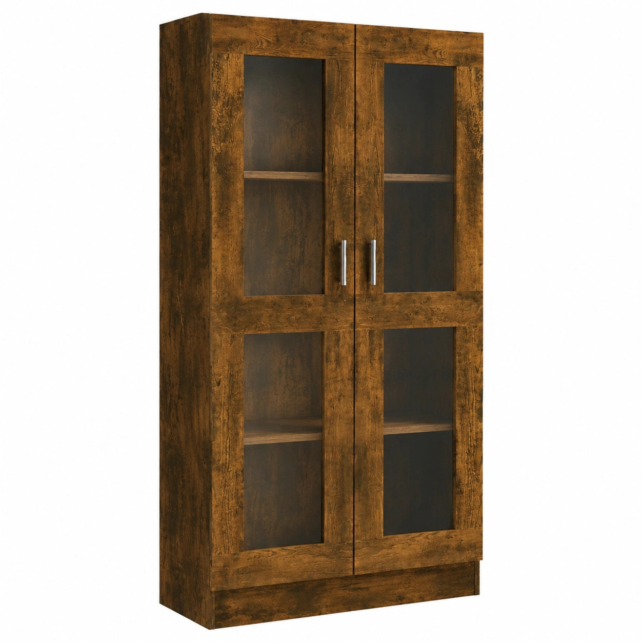 Armadio Moderno in Rovere Fumo con Vetrina per Soggiorno, 82,5x30,5x150 cm