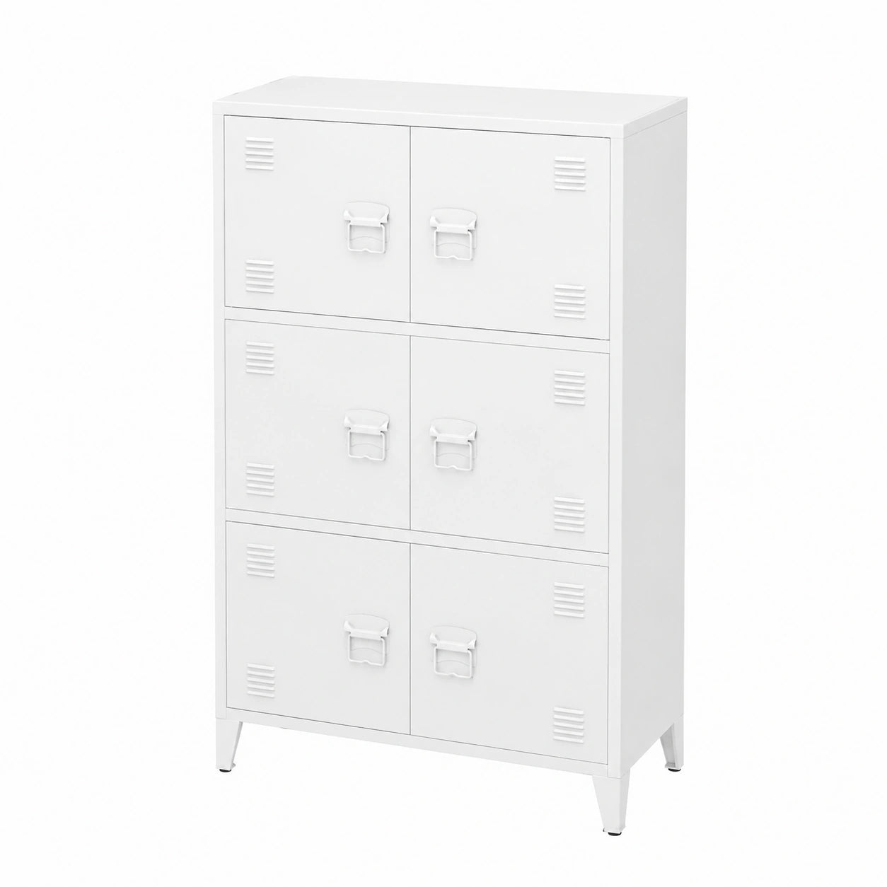 Armadio in Acciaio con 6 Ante e 3 Scomparti per Ufficio, 113x80x40cm, Bianco