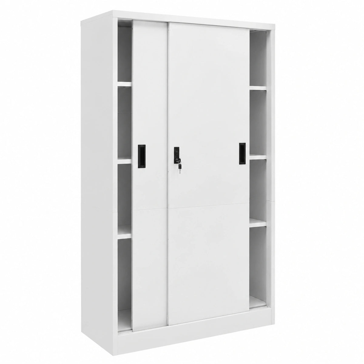 Armadio Metallico per Ufficio con Serratura e Ante Scorrevoli, Ripiani Regolabili, 90x40x180 cm, Grigio Chiaro