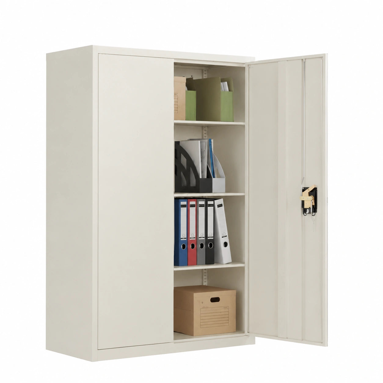 Gecheer Armadio in Metallo per Ufficio, Bianco, con 3 Ripiani e Ante, 90x40x140 cm