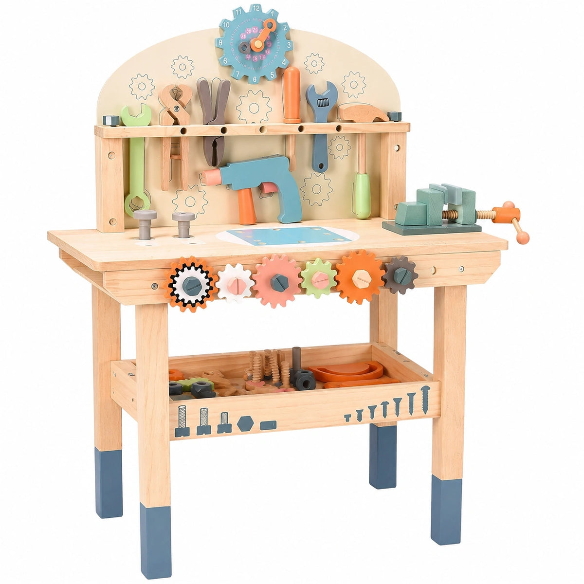 Banco da Lavoro in Legno Multifunzione per Bambini, 60x30x80cm con Strumenti Giocattolo e Attrezzi