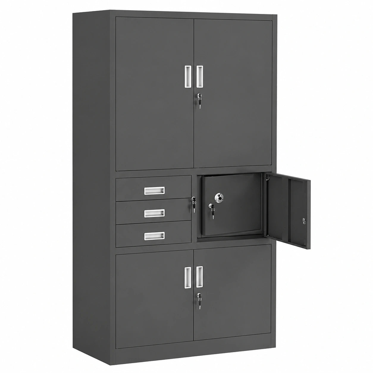 Armadio da Ufficio in Metallo con Cassaforte 3 Cassetti Antracite