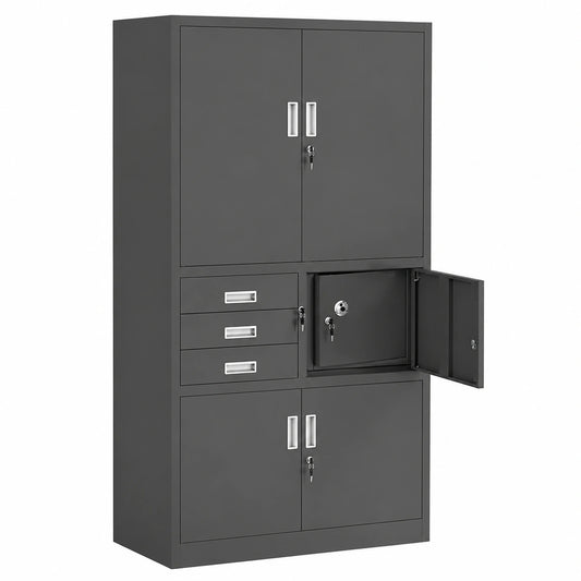 Armadio da Ufficio in Metallo con Cassaforte 3 Cassetti Antracite