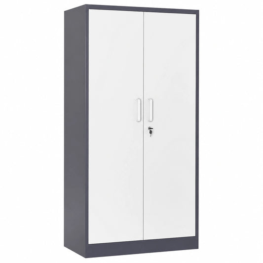 Armadio in Metallo Grigio con Serratura e Ripiani Regolabili, 5 Ripiani, L78 x P39 x A170 cm