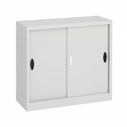 Armadietto Ufficio in Acciaio con Serratura, Ante Scorrevoli, Ripiano Regolabile, 90x40x90 cm, Grigio Chiaro