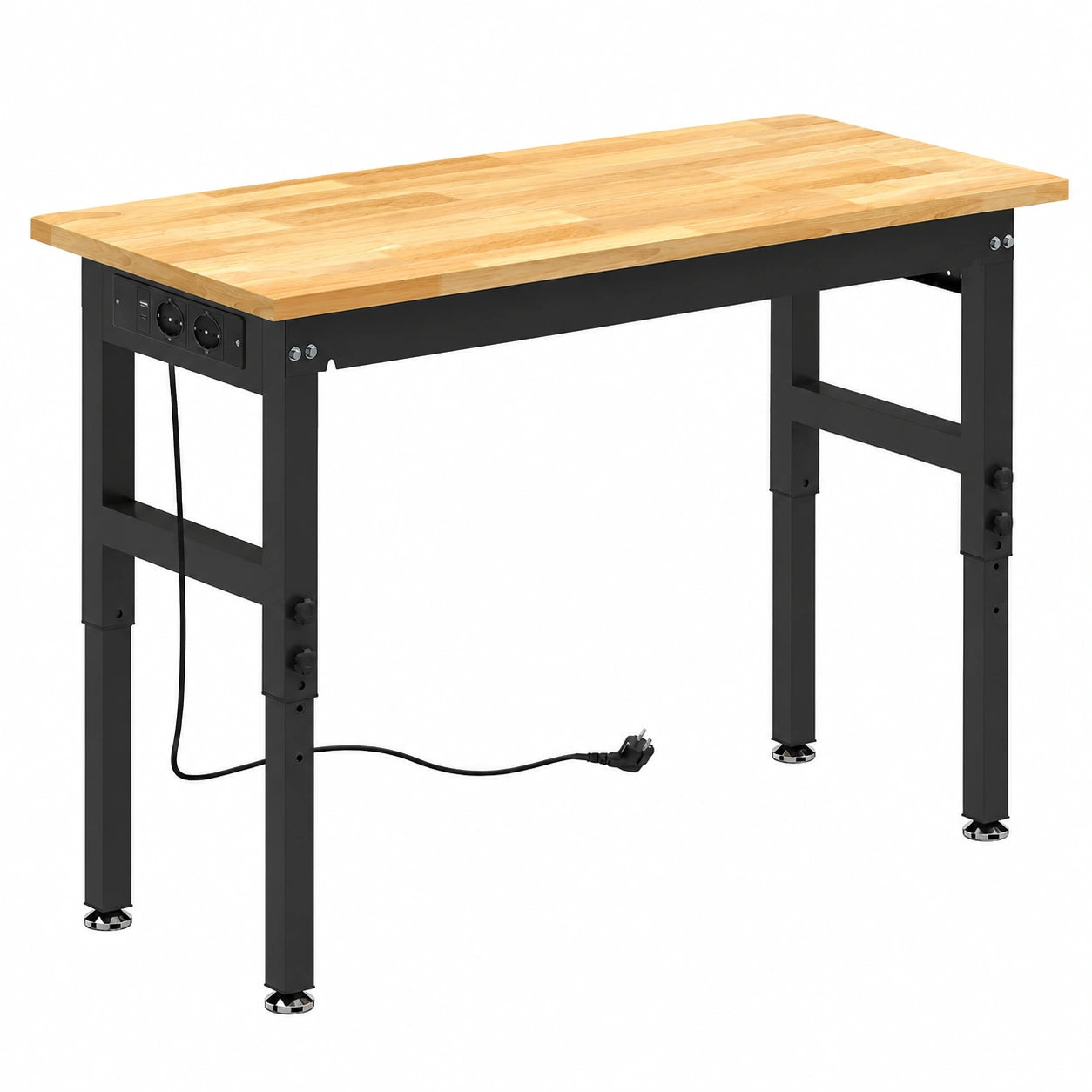 Tavolo da Lavoro Regolabile in Legno per Officina, Presa USB e Tipo C, Portata 900 kg