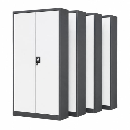 Armadio Ufficio in Metallo Verniciato a Polvere 195x90x40 cm Antracite-Bianco