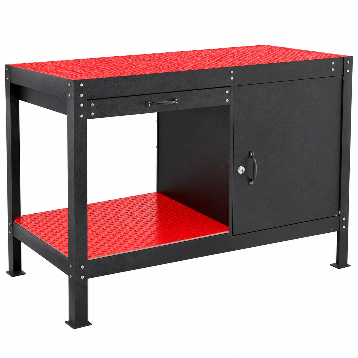 Tavolo da Lavoro in Metallo Nero con Cassetto e Ripiano Aperto 120x60 cm