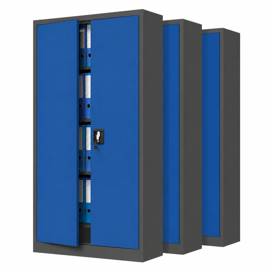 Set di Armadi Metallo per Ufficio con Serratura, 185x90x40 cm, Antracite-Blu