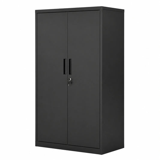 Armadio per Documenti in Metallo con Serratura e Ripiani Regolabili, 2 Ante, 80x40x140 cm, Nero Opaco