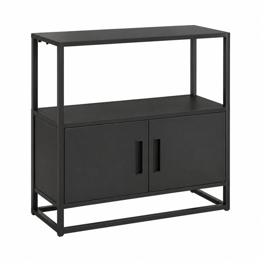 Armadio in Acciaio con Doppie Ante e Scomparti – 82x80x40 cm, Nero