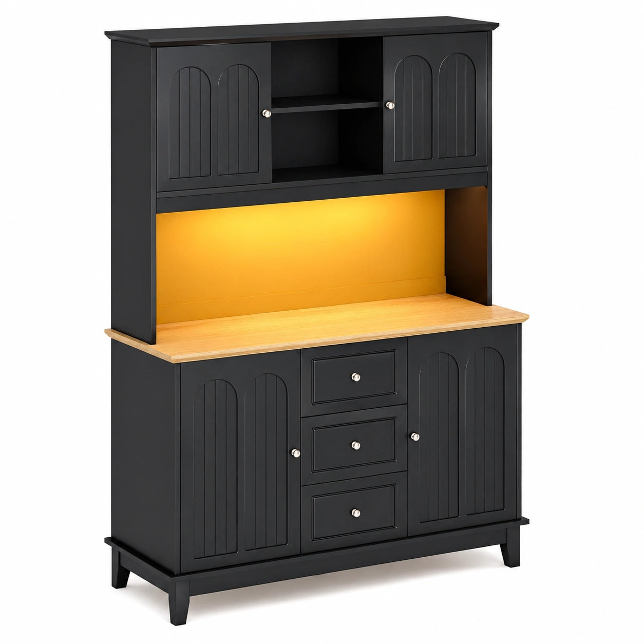 Credenza da cucina con LED, 4 ante e 5 cassetti, spazio ampio, luce musicale, sicurezza antiribaltamento, 120x40x180 cm
