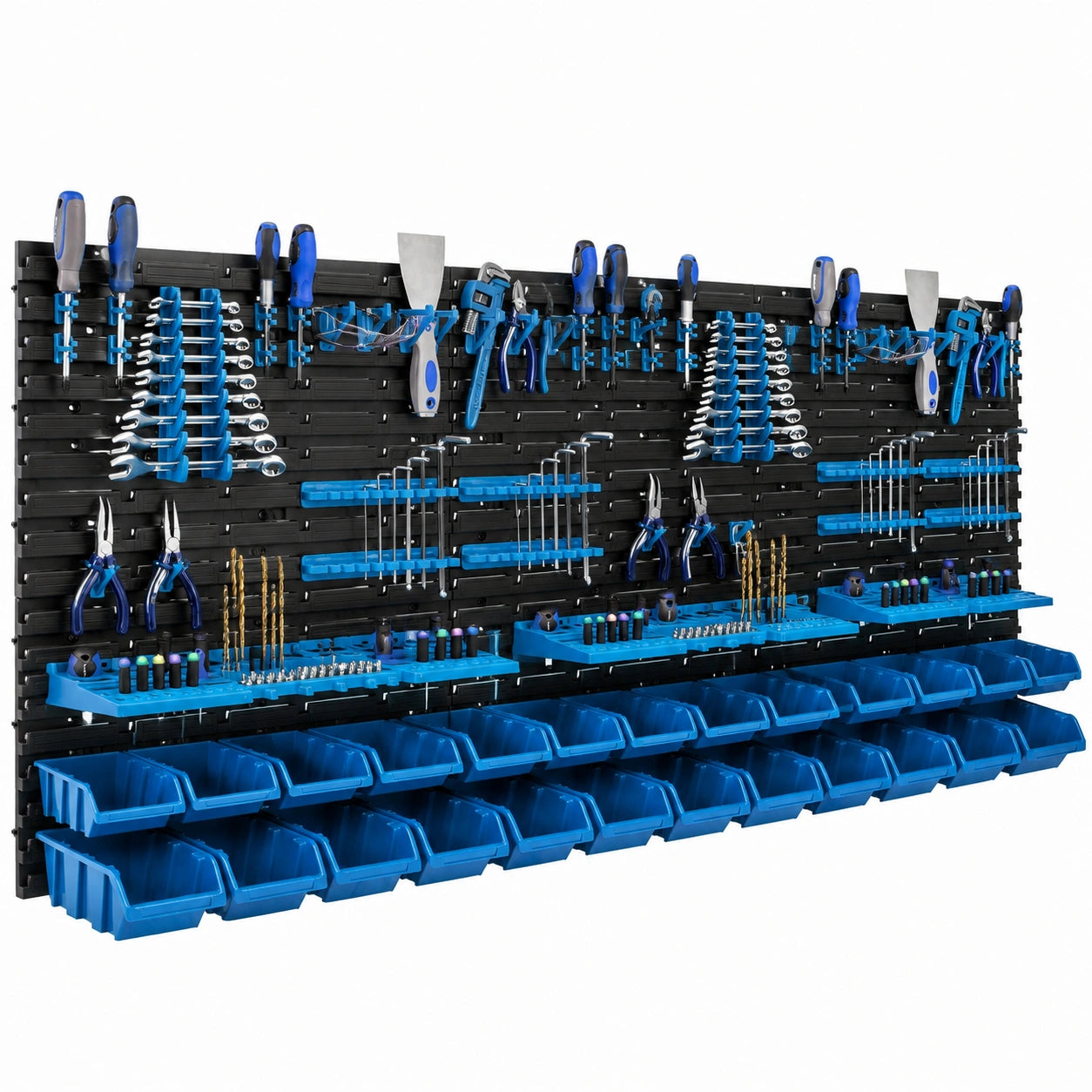 Set 46 Scatole Impilabili con Scaffale Porta Attrezzi 234x78 cm per Garage e Officina