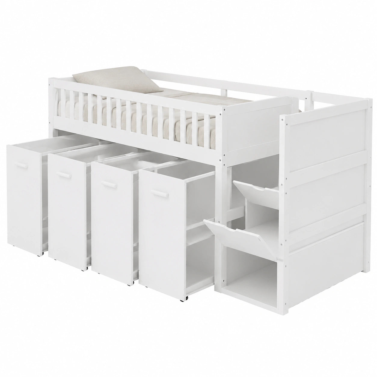 Letto a Soppalco Merax con Scrivania e Armadio Integrati, Salvaspazio in Legno per Cameretta 90x200 cm