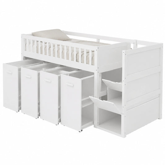Letto a Soppalco Merax con Scrivania e Armadio Integrati, Salvaspazio in Legno per Cameretta 90x200 cm